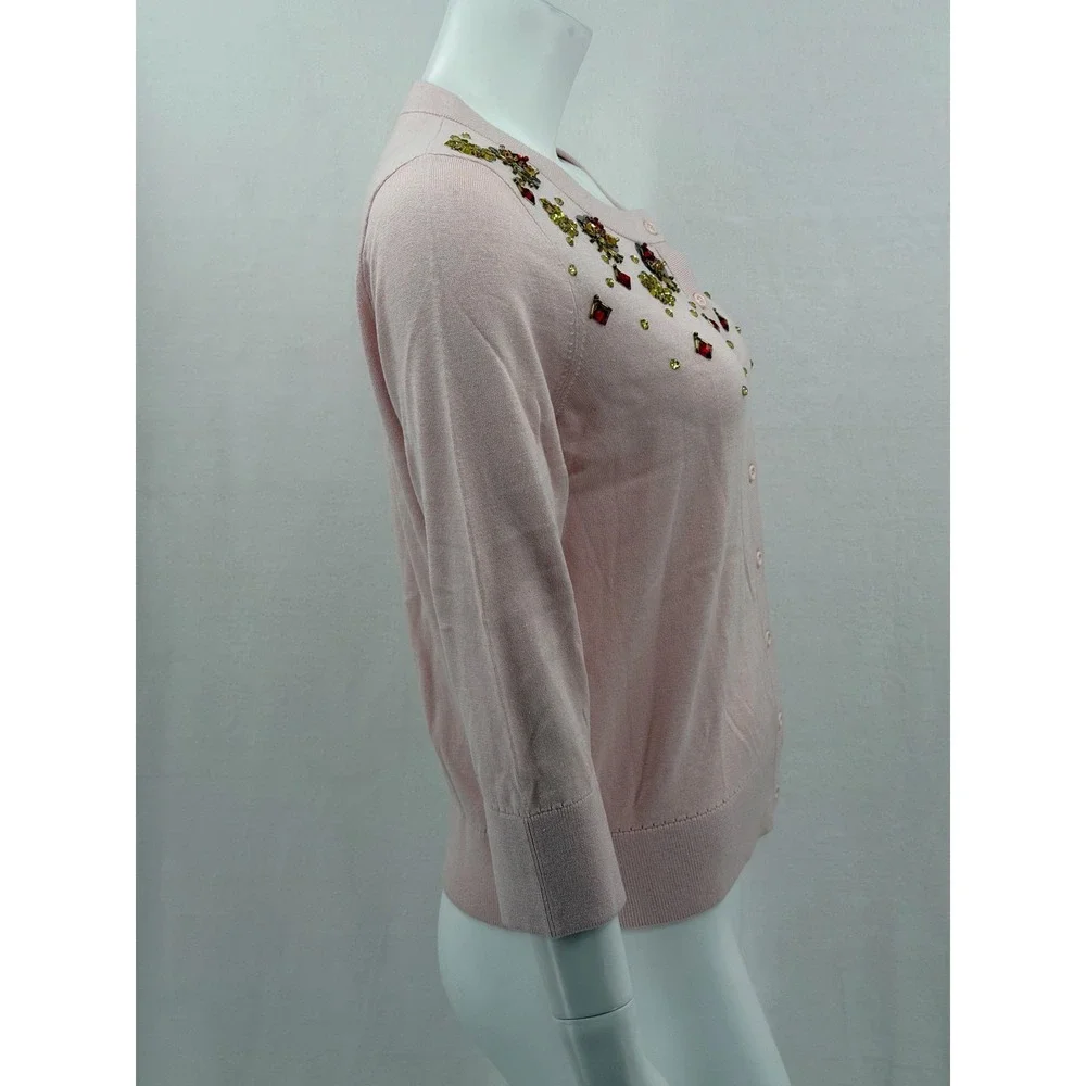 Kate Spade Sweater Womens Medium Pink Rosy Dawn Kati Cardigan Beaded‎ Holiday